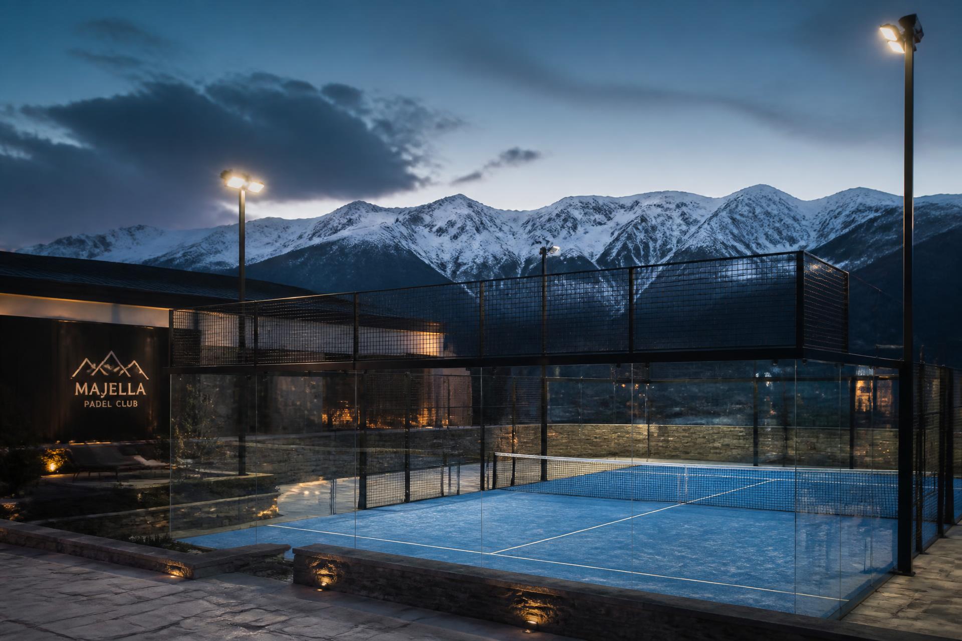 Campo da padel panoramico al tramonto ai piedi della Majella